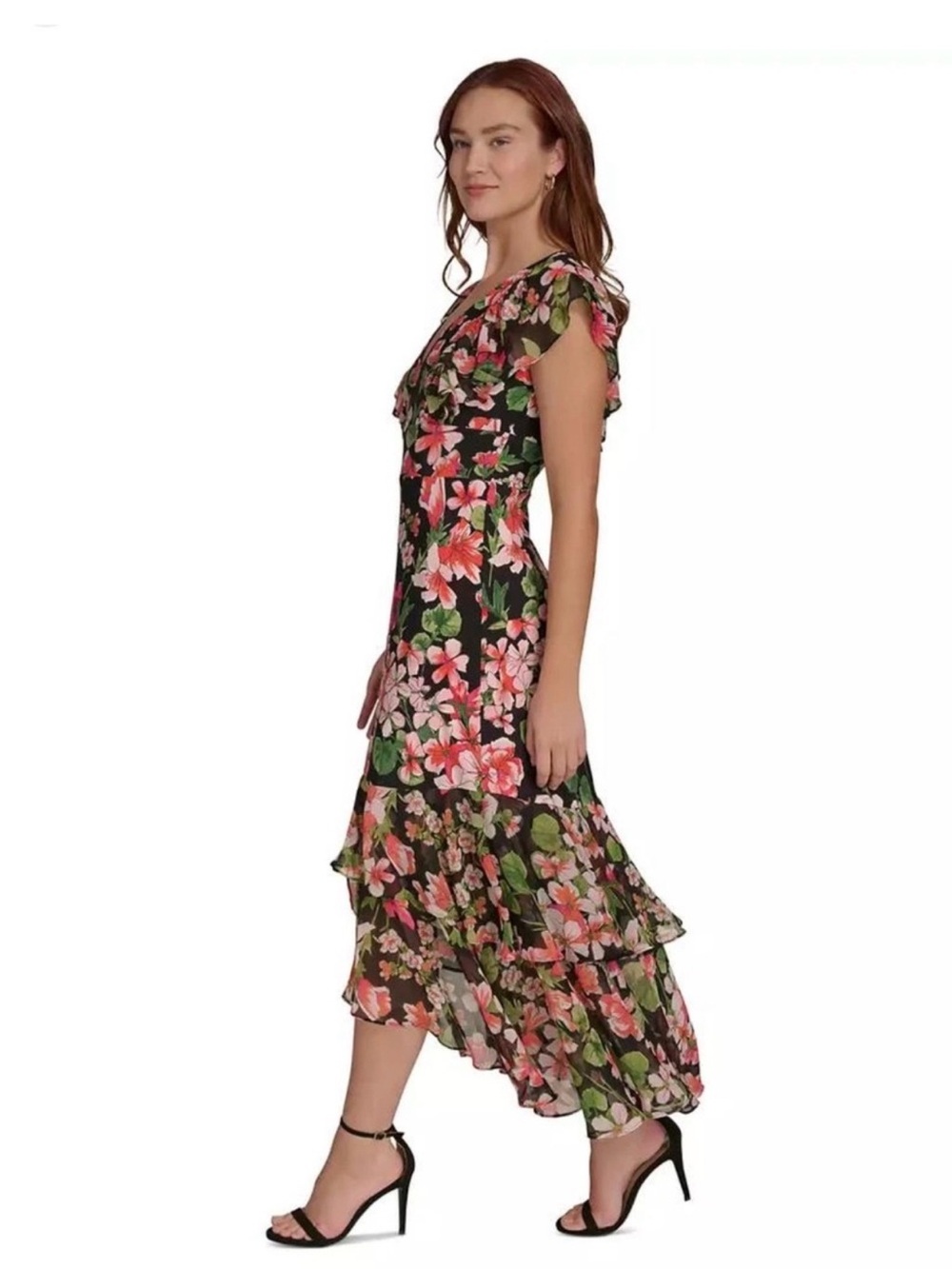 Tommy Hilfiger Black Floral Ruffle High-Low Maxi Dress - Picture 4 of 9